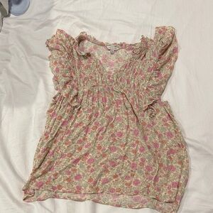 Lucky Brand Floral Pink and Green Blouse